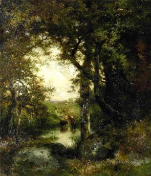  Moran Painting - Pool in the Forest Long Island landscape Thomas Moran